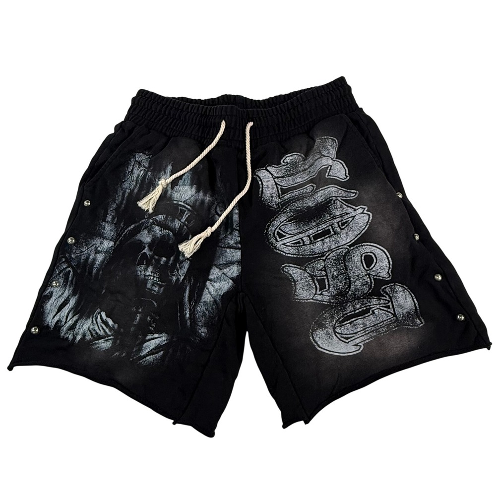 Lost Intricacy Skull Graphic Streetwear Shorts Black Studded XL New